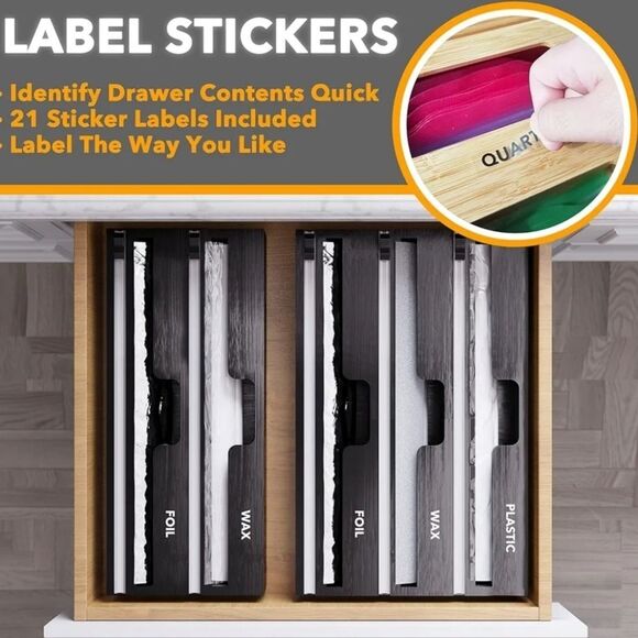 🩵NIB Black Bamboo Kitchen Wrap Cutter & Drawer Organizer - Picture 2 of 12